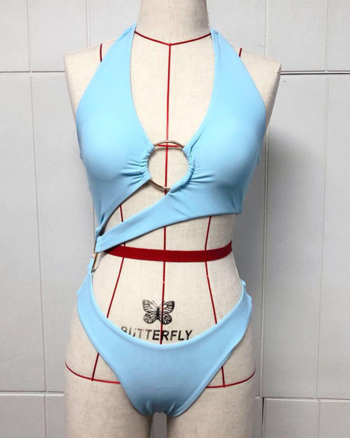 One Piece halter irregular swimwear women High Cut bathing suit Swimming suit