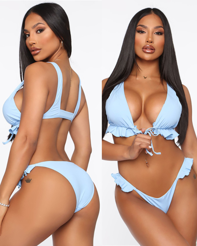 Women' Swimsuits Bathing Suit Brazilian Micro Bikinis 2021 mujer Sexy String Swimsuit Female Ruffle Bikini Sets Blue Swimwear