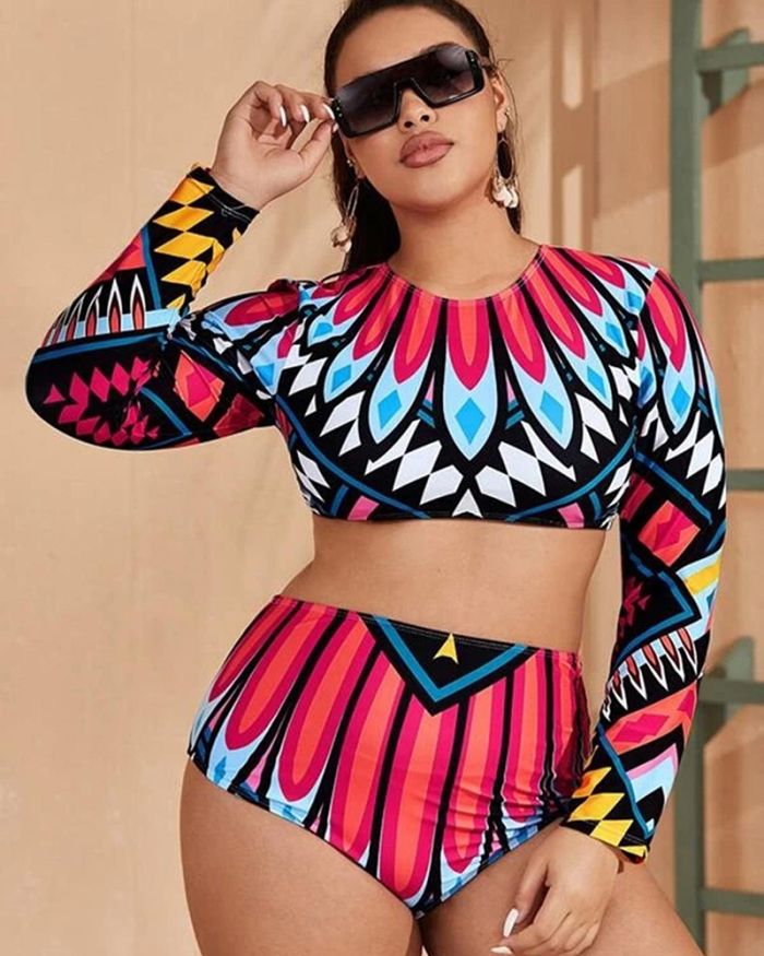 Africa Long sleeve bikini set 2021 Sexy Swimsuit Female Print High Waist Bikini Push Up Swimwear Women Plus Size Bathing Suit