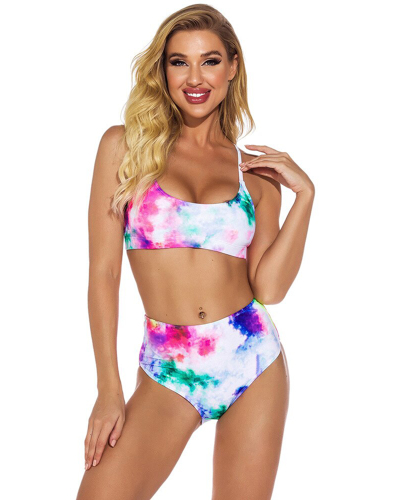 2021 Sexy High Waist Bikini Women Swimwear Push Up Swimsuit Tie Dye Bathing Suit Two Piece Biquinis Summer Beach Wear Female