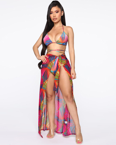 2021 New Sexy Print Bikini Set And Cover Up Women Swimsuit Brazilian Swimwear Female Bathing Suits Summer Beach Wear Biquini XL