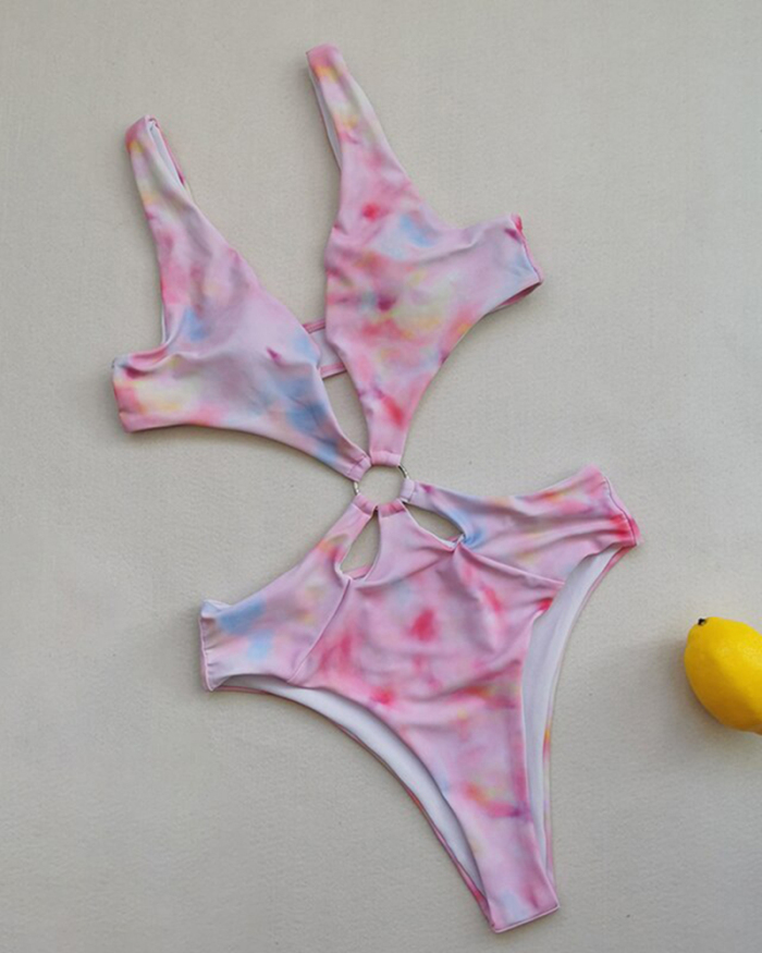 Tie Dye One Piece Swimsuit 2021 New Monokini Backless Swim Suit Bathing Suit Beach V Neck Swimwear Women Bodysuit