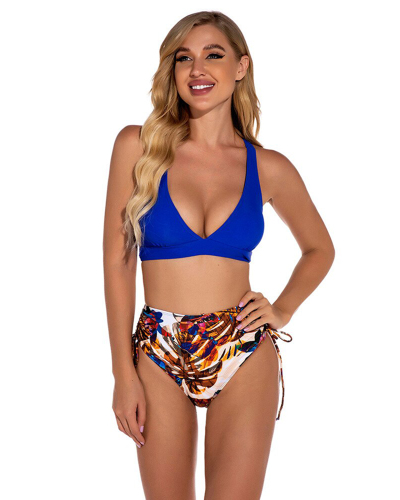 Lace Up Bikini 2021 Swimsuit Push Up Print Swimwear Women Blue Biquini Feminino Beachwear Sexy Girls Holiday Bathing Suit Summer