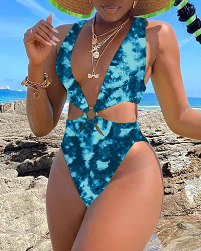 Tie Dye One Piece Swimsuit 2021 New Monokini Backless Swim Suit Bathing Suit Beach V Neck Swimwear Women Bodysuit
