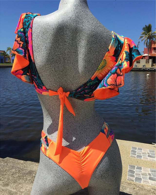 Deep V Flounce Bikini Two-piece Swimsuit Size S-XL