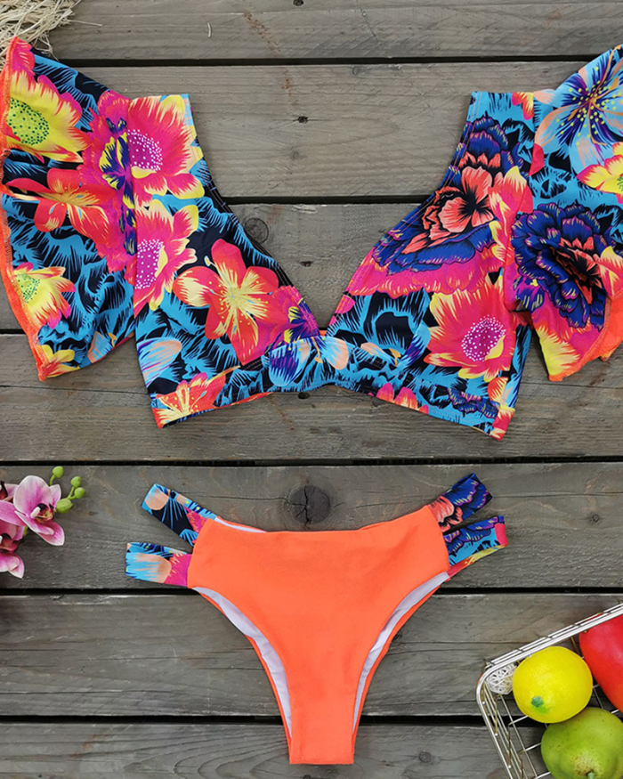 Deep V Flounce Bikini Two-piece Swimsuit Size S-XL
