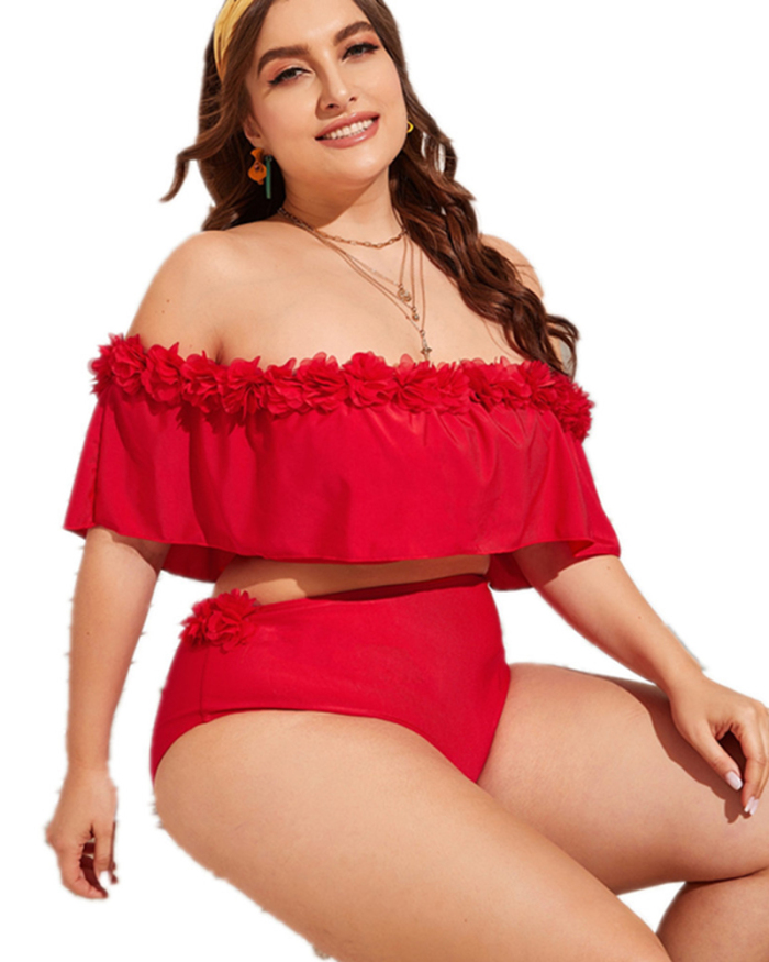 Women Off Shoulder Two Piece Sexy Plus Size Swimwear Black Red L-4XL
