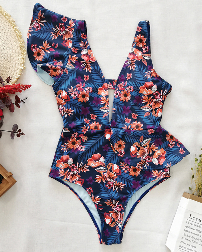 Sexy Swimwear Flounces Printed One-piece Swimsuit