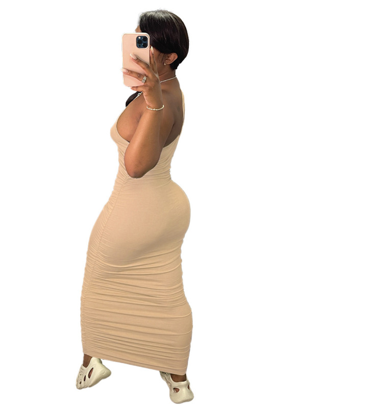 Female Long Women Solid Color Long Dress