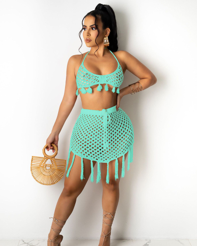 Lady Sexy Grid Hollow Out Two Piece Swimwear S-2XL