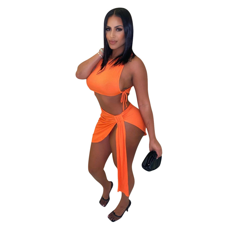 Women Sexy Rib Lace Dress Two pieces Outfit Skirt Sets