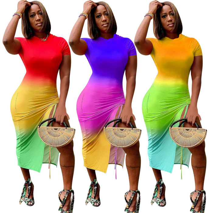 High Side Cut Sexy Colorful Women Dress S-XXL