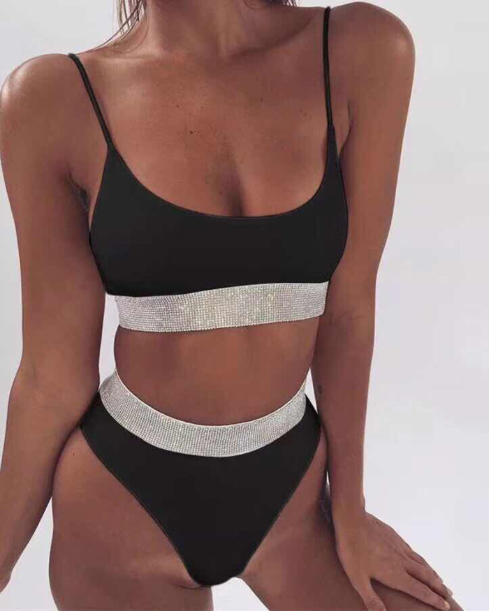 Sexy Swimwear Pure Color Straps Two-piece Swimsuit