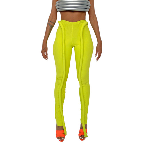 Tight Sports Casual Trousers With High Waist Fluorescent Color