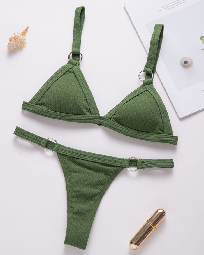 Sexy Swimwear Solid Green Color Two-piece Swimsuit