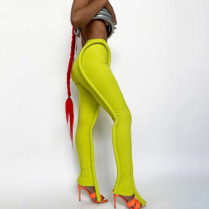 Tight Sports Casual Trousers With High Waist Fluorescent Color