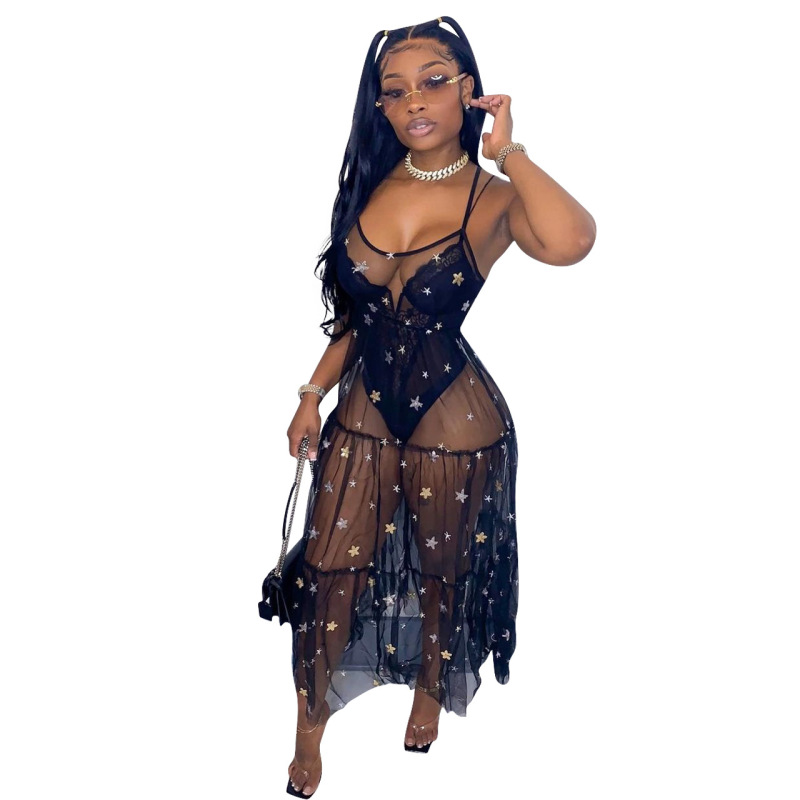 Sequin See Through Mesh Women Hot Summer Dress S-XXL