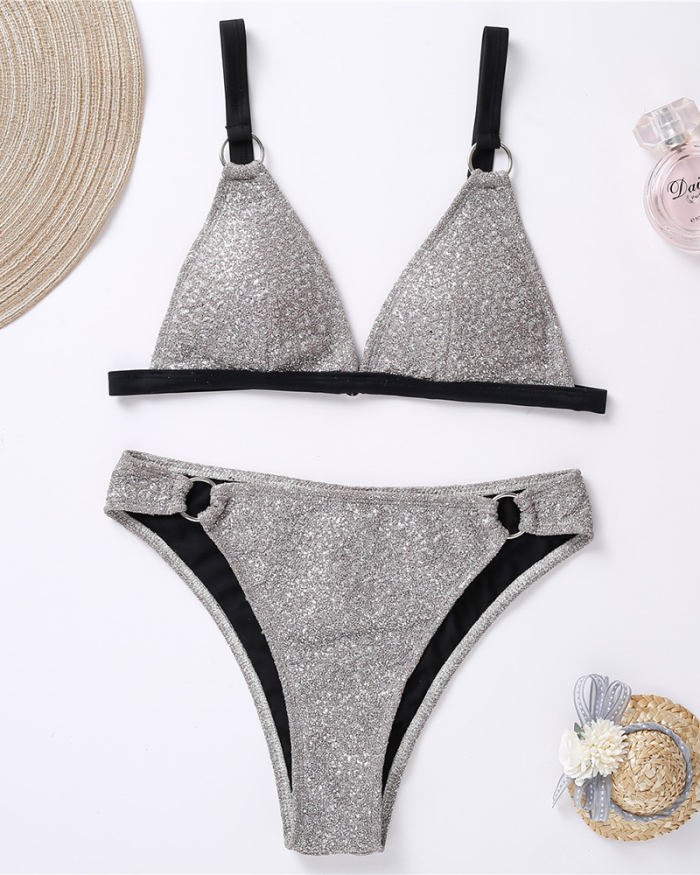 Sexy Swimwear Silver Color Two-piece Swimsuit