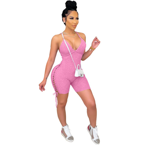 Solid Color Tight Fitting High Waisted Hip Covering Jumpsuit With Straps