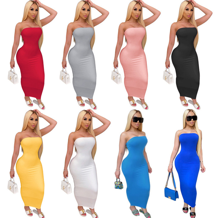 Women Sleeveless Solid Color Sexy Bodycon Maxi Dresses Plus Size Dress White Pink Yellow Red Gray Blue Black Light Blue S-5XL