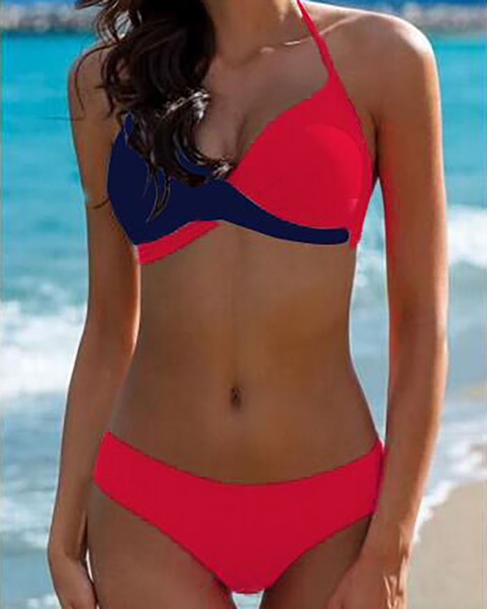 Lady Sexy Colorblock Multi Color Two Piece Swimsuit S-XXL