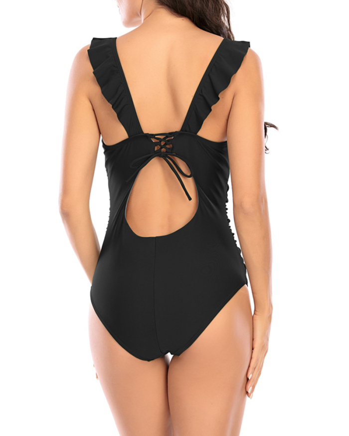Lady Sexy Deep V Ruffles Multi Color One Piece Swimsuit S-XXL