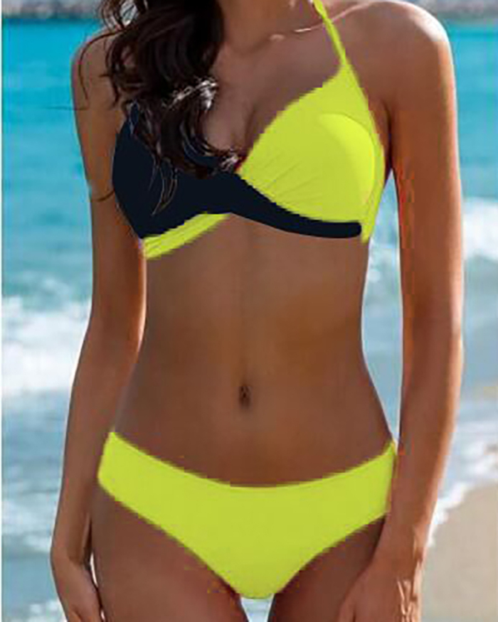 Lady Sexy Colorblock Multi Color Two Piece Swimsuit S-XXL