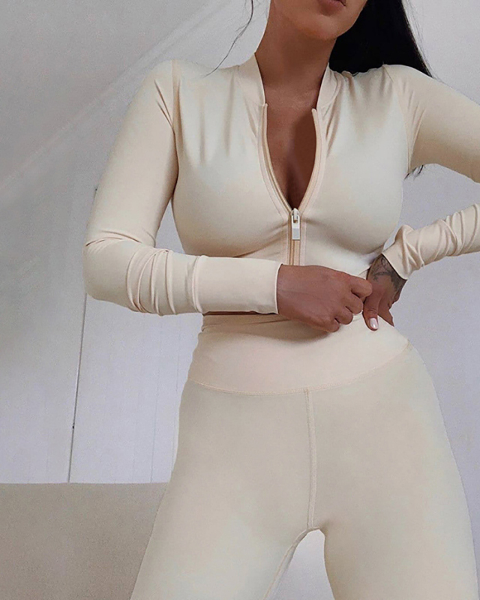 Autumn and Winter New Fashion Zipper Tight Sports Suit