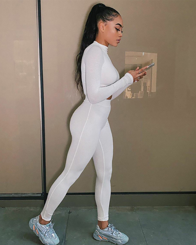 Solid Color Slim Long Sleeve Breathable Trend Sports Suit