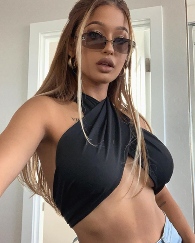 Summer Sexy Women Solid Color Bind Straps Chest Tops