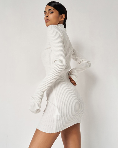 Elegant Side Lace-Up High Neck Sweater Dress