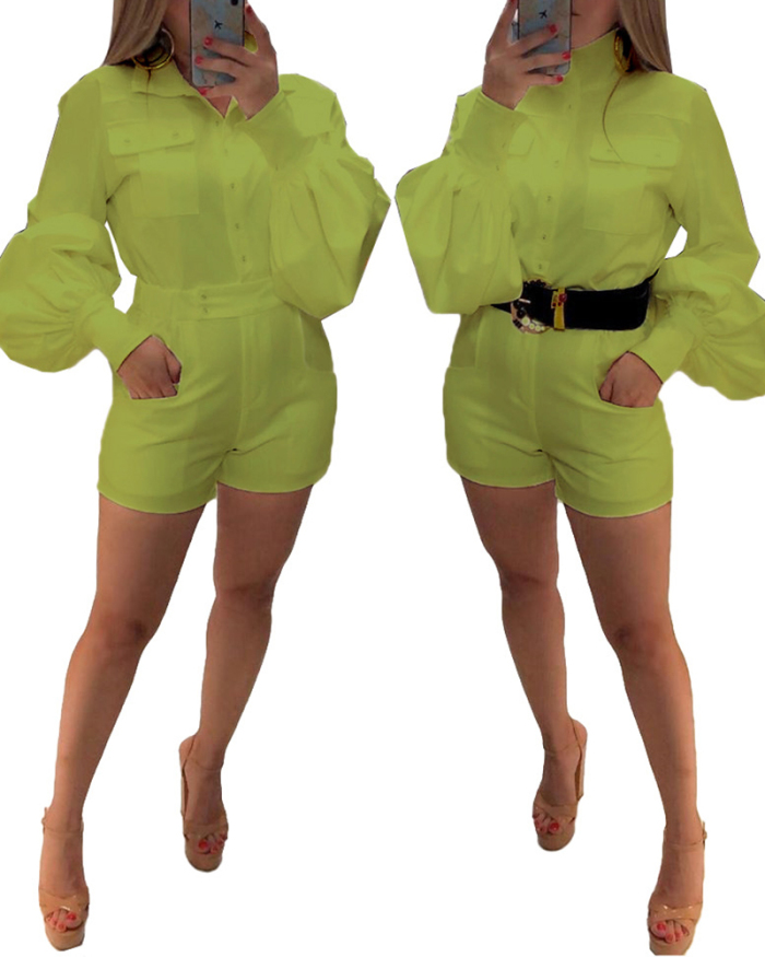 Lady Fashion Solid Color Flared Long-sleeved Romper S-XL