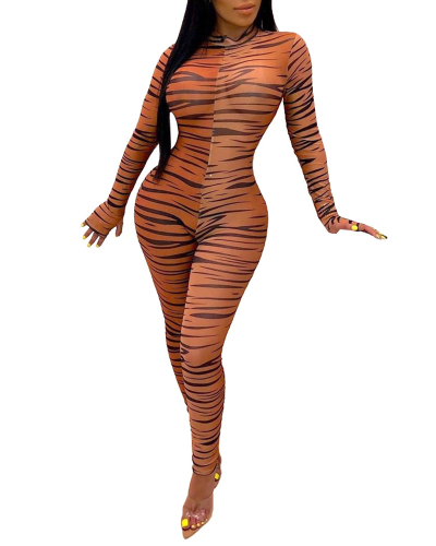 Lady Sexy Cute See-through Zebra Stripe Jumpsuit S-XL
