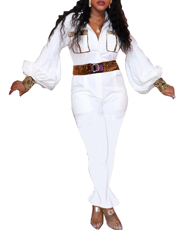 Lady Fashion Stitching Pattern Print Jumpsuit S-XXXL