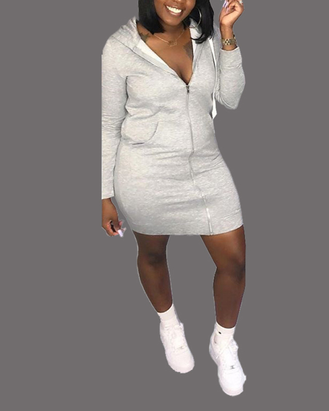 Lady Fashion Casual Hooded Dress Multi Color S-XL