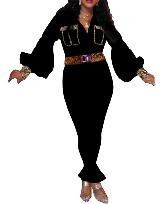 Lady Fashion Stitching Pattern Print Jumpsuit S-XXXL