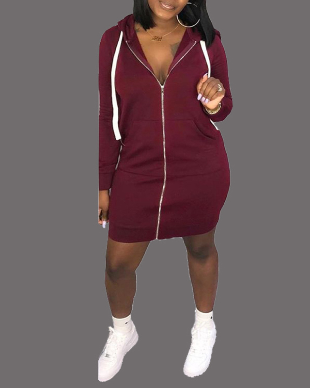 Lady Fashion Casual Hooded Dress Multi Color S-XL