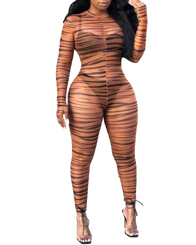 Lady Sexy Cute See-through Zebra Stripe Jumpsuit S-XL