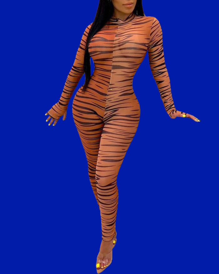 Lady Sexy Cute See-through Zebra Stripe Jumpsuit S-XL