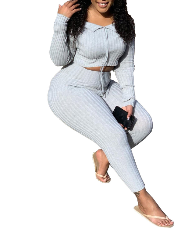 Lady Fashion Solid Color Off-shoulder Two-piece Set Multi Color S-XL
