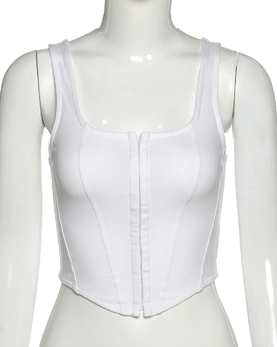 Lady Basic Slim Sleeveless Vest Crop Tops White Black S-L