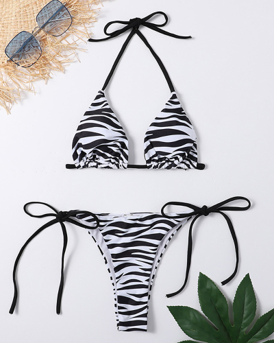 Lady Sexy Tie Side String Zebra-stripe Hammock Two-piece Swimsuit S-L