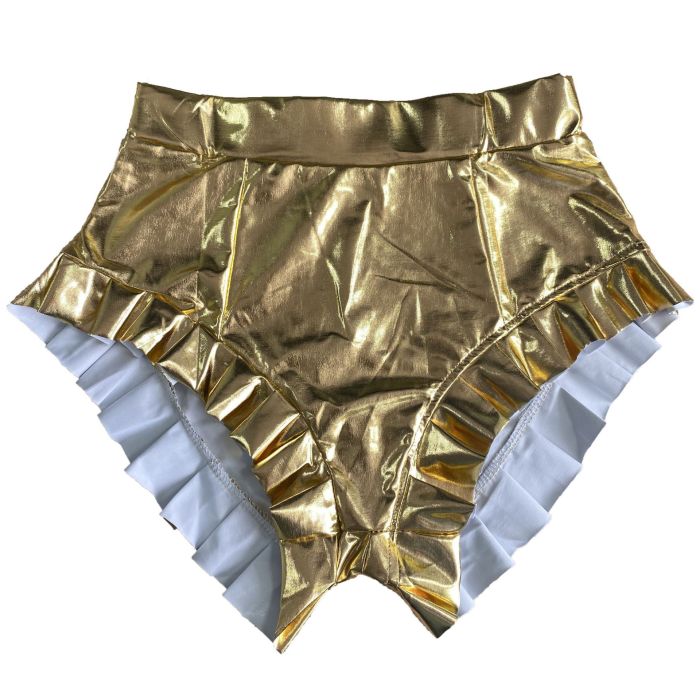 Women Shining Solid Color Hot Ruched Ruffles Side Club Shorts Black Gold Silver Rose Gold S-2XL