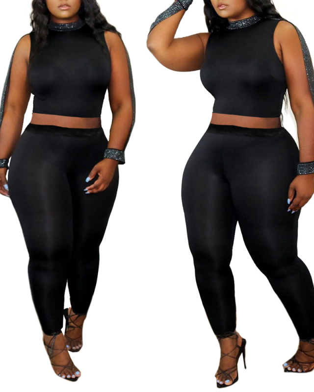 Lady Fashion Sexy Solid Color Two-piece Set Pants Set S-XXL