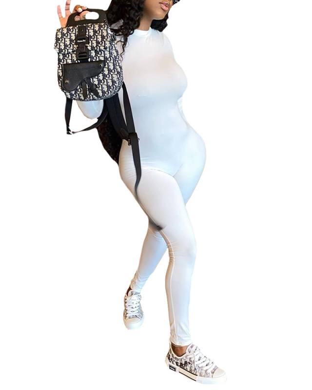 Lady Cute Sexy Solid Color Jumpsuit Solid White S-XXL