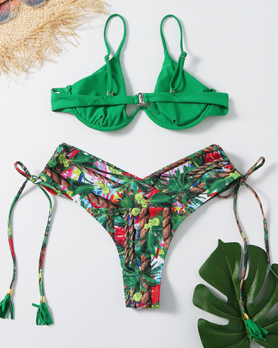 Lady Sexy Florals Printed Bikini with Underwire Two-piece Swimsuit S-L