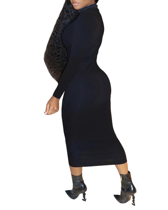 Lady Casual Sexy Tight  Solid Color Zipper Maxi Dress S-XXL