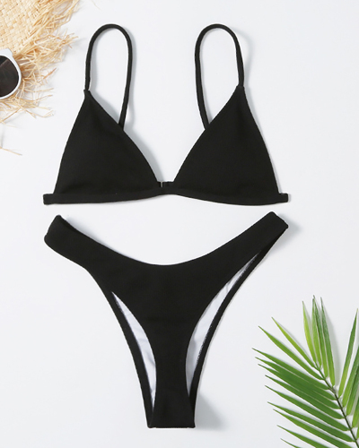 Lady Basic High Cut Thin String Triangular Two-piece Swimsuit S-L