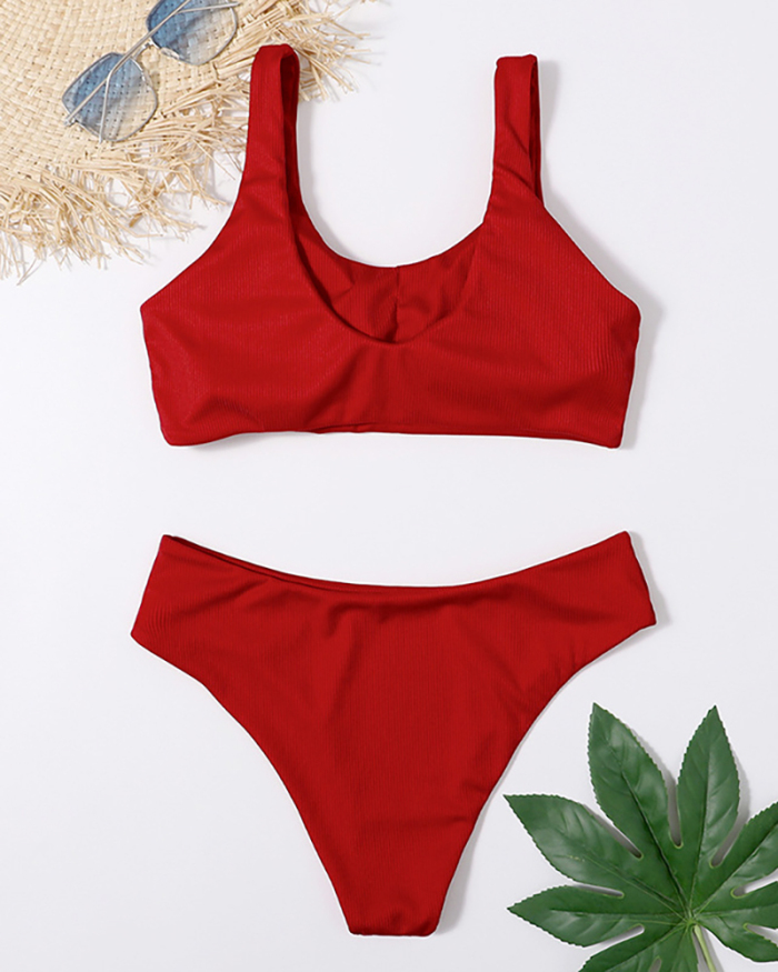 Lady Basic Double-faced Solid Color Two-piece Swimsuit Multi Color S-L