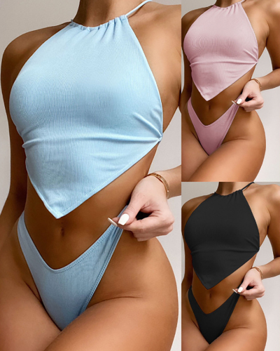 Women Sexy Swimwear Solid Color Two-piece Swimsuit